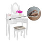Set masa de toaleta pentru machiaj cu oglinda, 7 sertare, scaun tapitat, alb, RESIGILAT