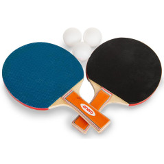 Set pentru ping pong, 2 rachete si 3 mingi 40 mm, lemn, burete, cauciuc