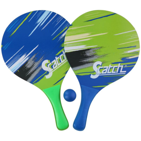 Set tenis de plaja, Scatch, 2 palete, 1 minge de 3.9 cm, plastic/lemn, 23,5 x 2 x 38 cm, pentru turnee de amatori