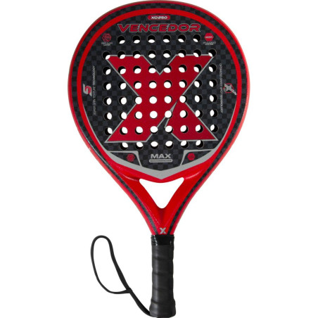 Racheta padel XQ250, pentru incepatori, maner antiderapant, 26x3.7x46.5 cm, spuma EVA, fibra de sticla, rosu/negru