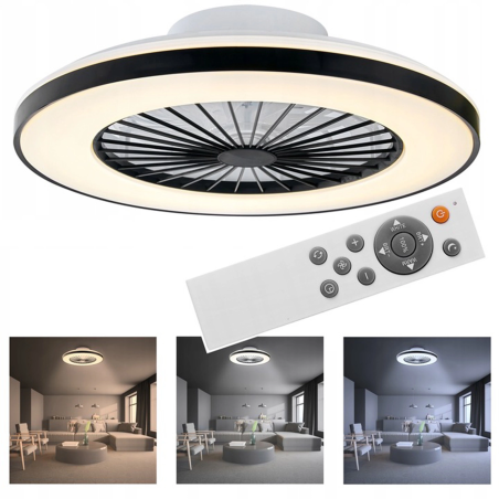 Plafoniera LED de tavan, ventilator inclus, 55W, 2520 lm, 3000K-5500K, telecomanda IR