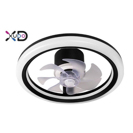 Plafoniera LED cu ventilator, 4200 lm, 30/15W, unghi fascicul 120 grade, temperatura 3000-6500K, 150x14 cm, otel si PC, negru