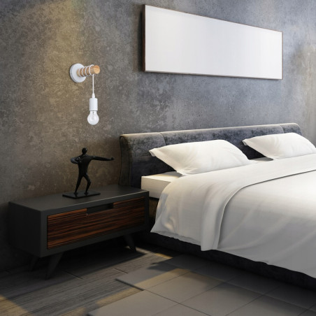 Aplica suspendata LED E27, 50W, IP20, design minimalist, otel si lemn, alb