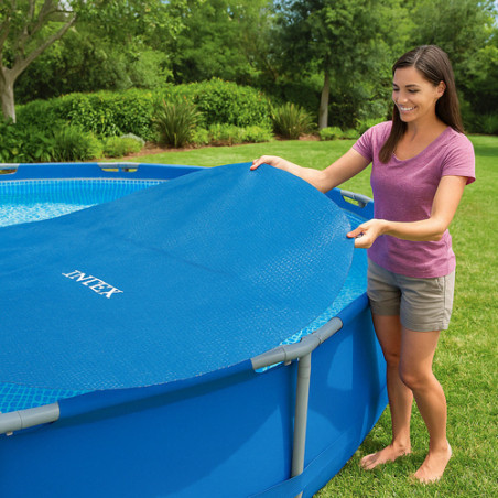 Prelata piscina diametru 457 cm, incalzeste apa, protejeaza impotriva murdariei, polietilena cu bule