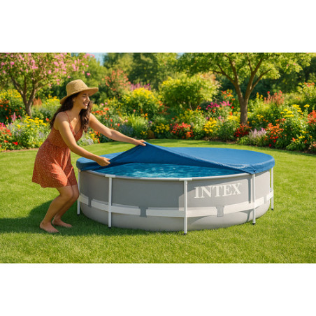 Prelata acoperire piscina, diametru 305 cm, snur prindere, vinil 110 g/m2