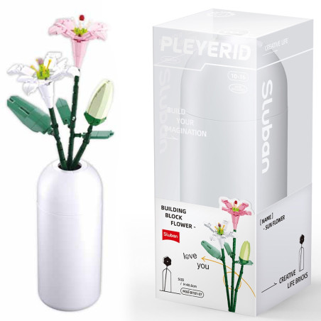 Kit constructie vaza cu flori, 247 piese din ABS, inaltime Crin 40.8 cm