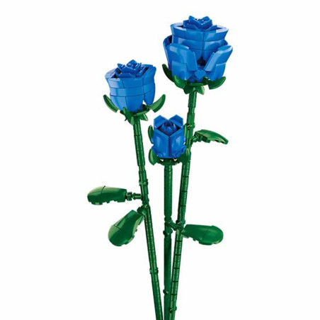 Kit constructie vaza cu tradafiri, 238 piese ABS, frunze si petale mobile, albastru
