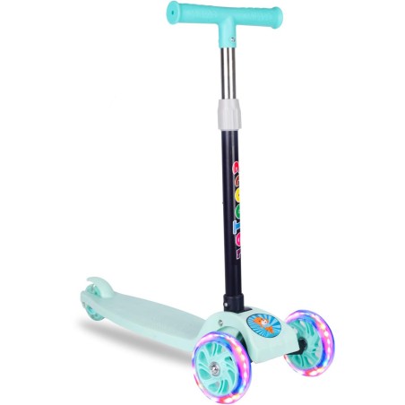 Trotineta copii, ghidon ajustabil pe inaltime, 3 roti LED multicolor, pliabila, verde, RESIGILAT