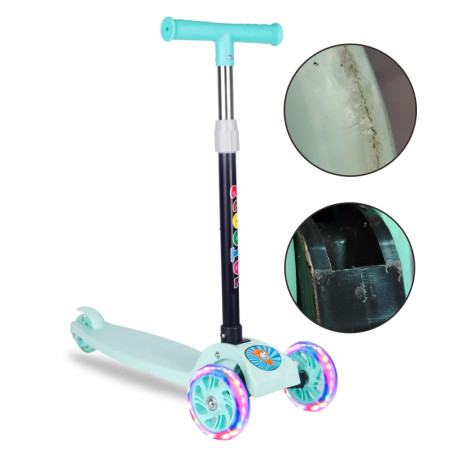 Trotineta copii, ghidon ajustabil pe inaltime, 3 roti LED multicolor, pliabila, verde, RESIGILAT