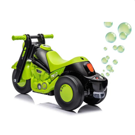 Motocicleta electrica pentru copii, lumini, sunete, bule de sapun, acumulator reincarcabil, 2–5 ani, pedala acceleratie, verde