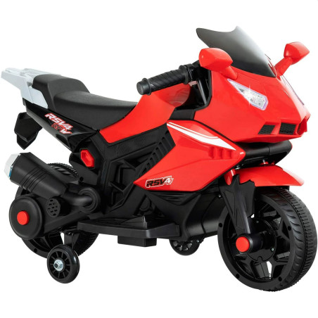 Motocicleta electrica pentru copii, roti ajutatoare, maxim 30 kg, muzica, MP3, baterie reincarcabile, 75x36x49 cm, rosu/negru