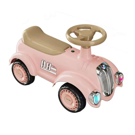 Masinuta retro pentru copii, muzica, lumini, spatiu depozitare, fara pedale, roz