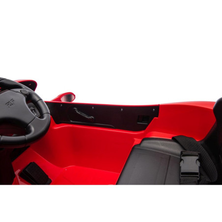 Masinuta electrica Porsche RUF, telecomanda, scaun piele, roti spuma EVA, 2x30W, radio 2.4G, Bluetooth, MP3, 72x40x45 cm, rosie