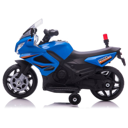 Motocicleta electrica de politie pentru copii, 3-5km/h, sezut piele, sunete, lumini, acumulator 6V 4.5Ah, albastra