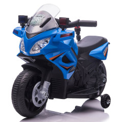Motocicleta electrica de politie pentru copii, 3-5km/h, sezut piele, sunete, lumini, acumulator 6V 4.5Ah, albastra