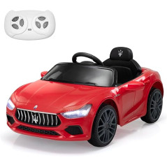 Masinuta electrica pentru copii, Maserati, 12V, telecomanda 2.4G, lumini fata-spate, 2 motoare, roti EVA, rosie
