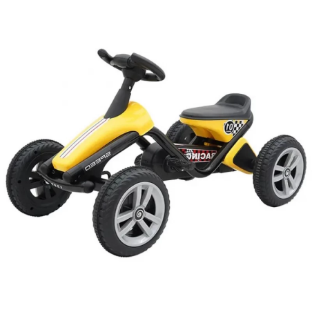Kart cu pedale, cadru stabil, roti spuma EVA, 90x47x52 cm, galben
