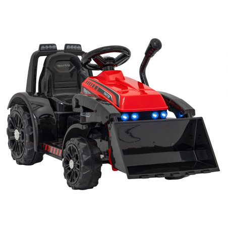Buldoexcavator electric G320, cupa mobila, lumini, muzica, claxon, motor 25W, baterie 6V5Ah, rosu