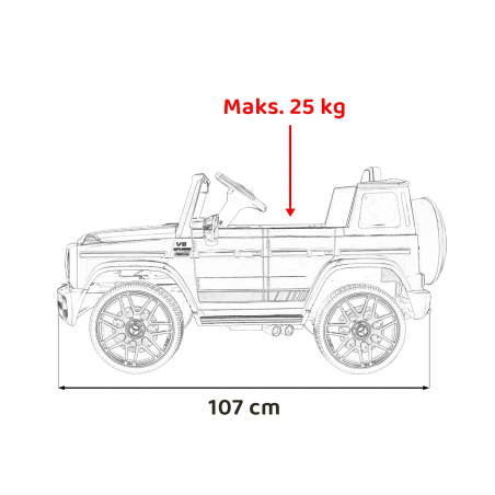 Masinuta electrica Mercedes AMG G63, 2x25W, telecomanda, panou audio, lumini LED, pornire lenta, roti EVA, scaun piele, rosie