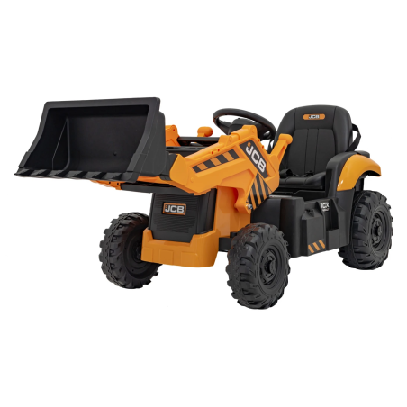 Tractor electric pentru copii cu cupa manuala, 2x35W, 3 viteze, pornire lenta, comutator, 130x60x59 cm, galben, negru