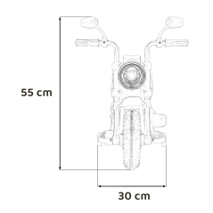 Chopper electric pentru copii, 20W, radio FM, lumini LED, Bluetooth, MP3, USB, centura, sunet pornire, negru/albastru