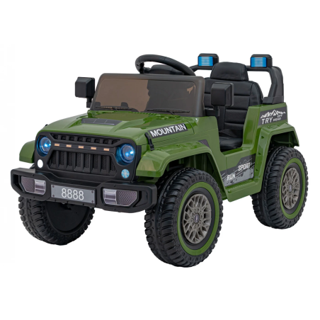 Masinuta electrica Off-Road, melodii, lumini, MP3, butoane sonore, scaun piele, roti spuma EVA, maxim 25 kg, verde