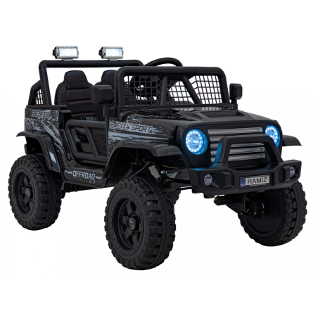Masinuta electrica pentru copii, 4x4, capacitate 50 kg, 4x35W, Bluetooth, panou audio, 3 viteze, scaun din piele, negru