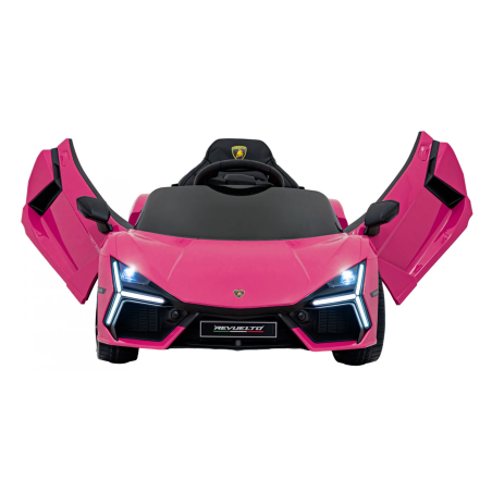 Masinuta electrica Lamborghini Revuelto, melodii, USB, Bluetooth, faruri LED, roti spuma EVA, telecomanda, roz