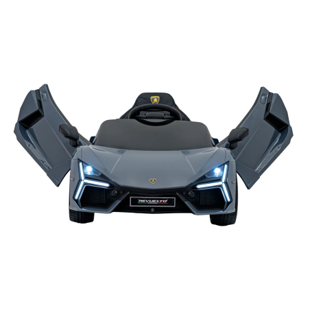 Masina Lamborghini Revuelto, 4 motoare, telecomanda, baterie 12V 9Ah, panou audio, faruri, 3 viteze, gri