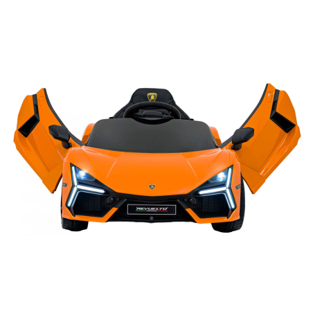 Masina copii Lamborghini Revuelto, 4 motoare, baterie 12V 9Ah, USB, Bluetooth, MP3, telecomanda, portocaliu
