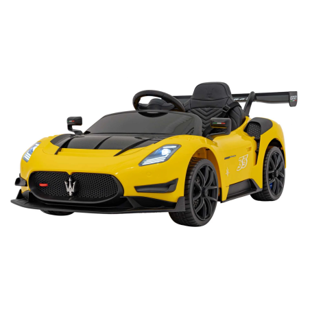 Masina electrica copii, Maserati MC20 GT2, 4 motoare, baterie 12V/7Ah, telecomanda, 3 viteze, maxim 35 kg, galben