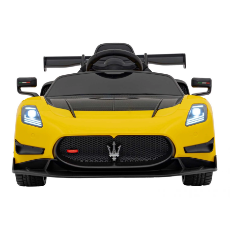 Masina electrica copii, Maserati MC20 GT2, 4 motoare, baterie 12V/7Ah, telecomanda, 3 viteze, maxim 35 kg, galben