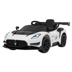 Masina electrica Maserati MC20 GT2, 3 viteze, control parental, melodii, USB, Bluetooth, faruri, roti spuma EVA, alb
