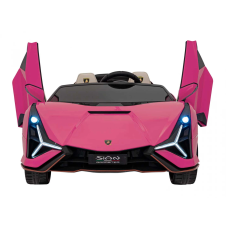 Masinuta Lamborghini SIAN, 4x100W, baterie 24V9Ah, panou audio, faruri LED, telecomanda, maxim 50 kg, roz