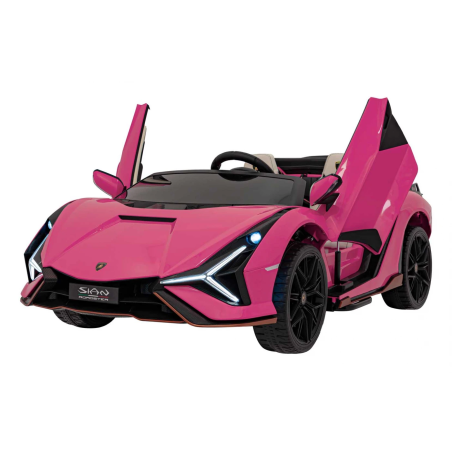 Masinuta Lamborghini SIAN, 4x100W, baterie 24V9Ah, panou audio, faruri LED, telecomanda, maxim 50 kg, roz