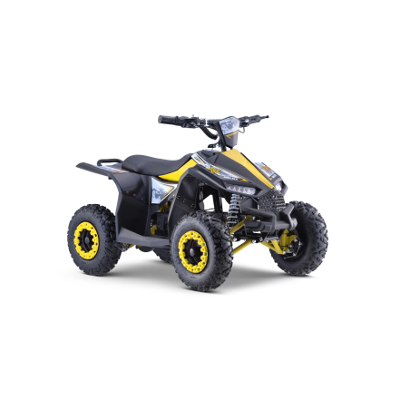 ATV electric pentru copii, 1000W, 3 viteze, capacitate 65 kg, lumini, scaun piele, roti gonflabile, 108x69x71 cm, galben