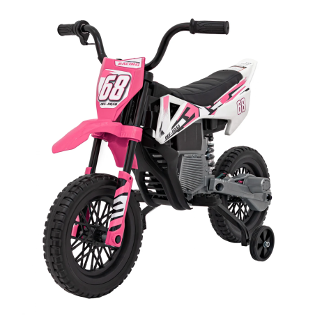 Motocicleta electrica copii, 2x30W, panou audio, roti spuma EVA, scaun piele eco, roz
