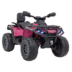 ATV electric copii, 4x45W, telecomanda, roti spuma EVA, faruri LED, panou audio, scaun piele eco, roz