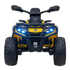 ATV electric pentru copii, 180W, 3 viteze, functii audio, telecomanda, pornire lenta, galben