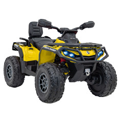 ATV electric pentru copii, 180W, 3 viteze, functii audio, telecomanda, pornire lenta, galben
