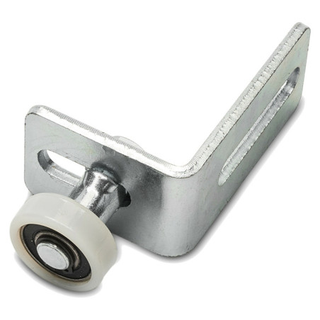 Rola reglabila pe suport unghiular pentru porti culisante, 33 mm, rulment bile, otel si plastic