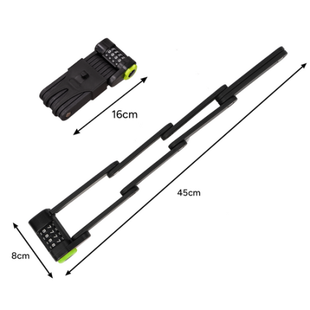Incuietoare pliabila pentru biciclete, combinatie din 4 cifre, suport montare cadru, 45 x 8 cm, otel, silicon, ABS