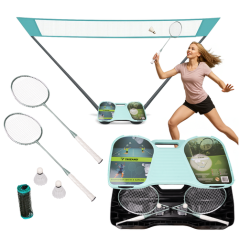 Set de badminton 4 in 1, pliabil, 2 rachete din aluminiu, valiza transport, 285x155 cm, paleta 66x20 cm
