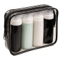 Geanta cosmetica pentru calatorie, sticle flexibile, 4 x 90 ml, autocolante cu nume, 14 x17x4 cm, negru/gri