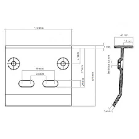 Opritor aplicat pentru porti batante, porti mici si usi, 100 mm, otel galvanizat, bare protectie cauciuc