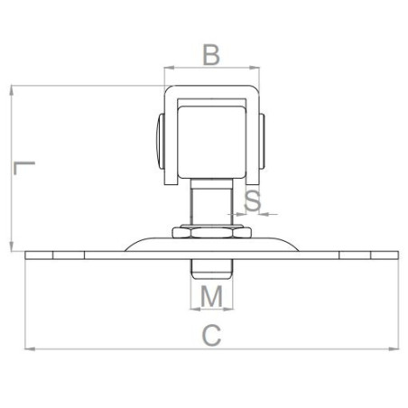 Balama reglabila M20 cu placa 120x85 mm, pentru porti batante grele, ax ajustabil, corp galvanizat