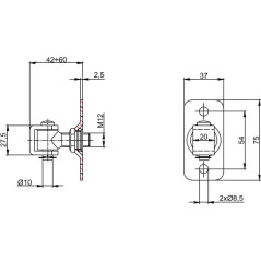 Balama reglabila cu placa de fixare pentru porti batante, 75x37 mm, filet M12, reglabila 42-60 mm, otel