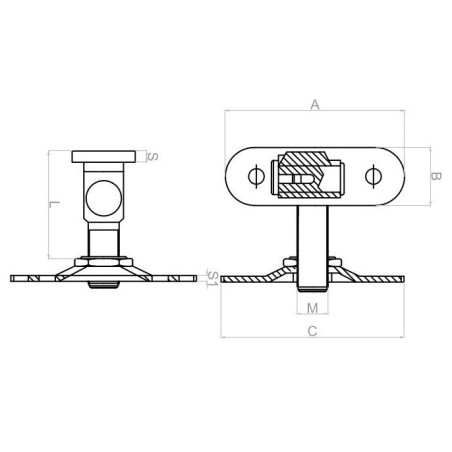 Balama reglabila cu placa 80x80 mm, filet de 16 mm, reglabila, lungime tija 45 – 65 mm, otel galvanizat