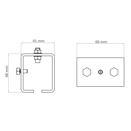 Conector de sina pentru porti suspendate, sistem 44, lungime 60 mm, otel, finisaj zincat