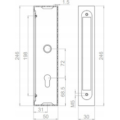 Carcasa metalica pentru broasca incastrabila, dedicata profilului de 30x50 mm, inaltime 246 mm, otel negalvanizat